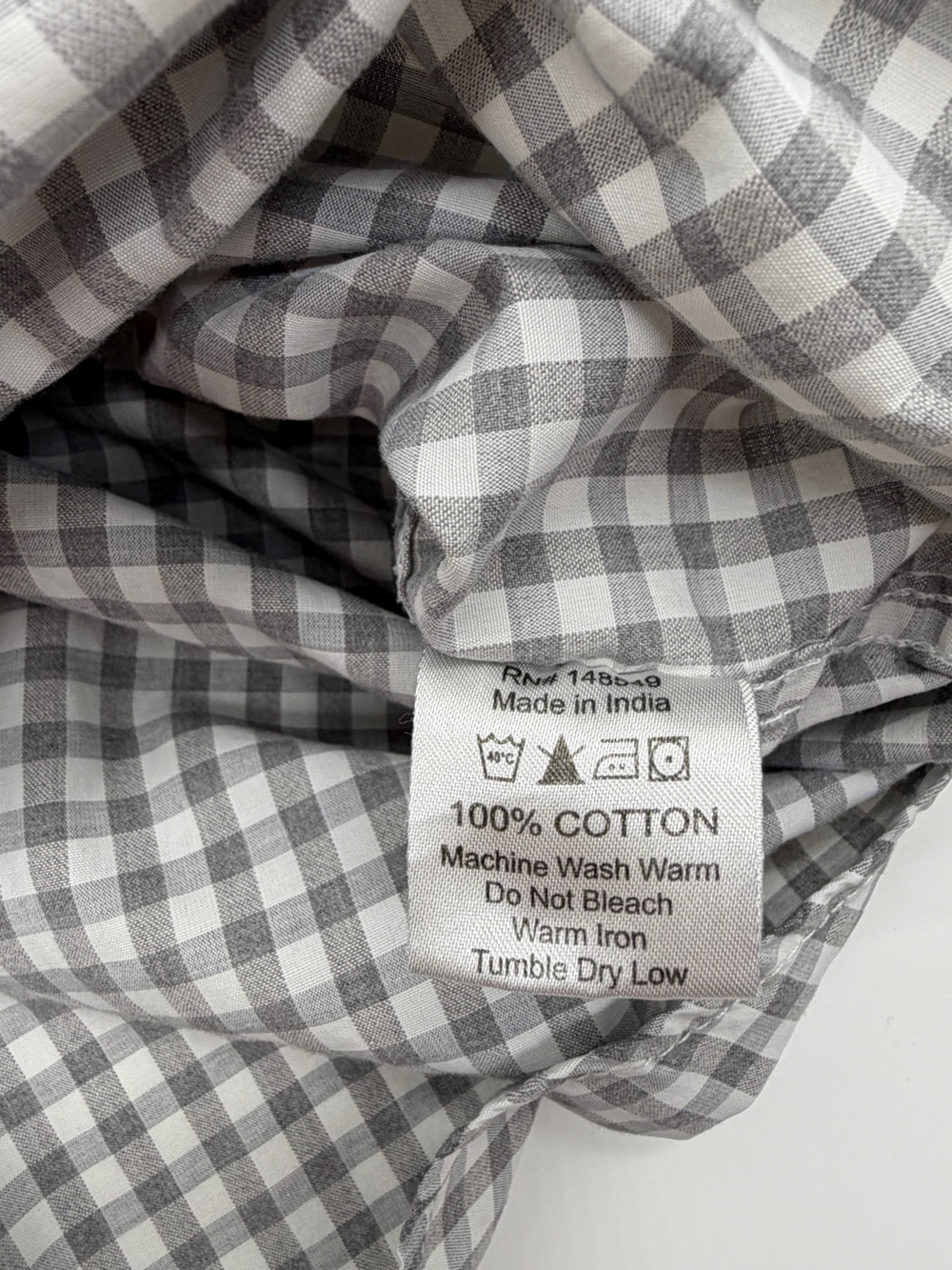 Men's Large Gingham Plaid Long Sleeve Button Down Shirt Gray White Blue Trim ** - Picture 4 of 7